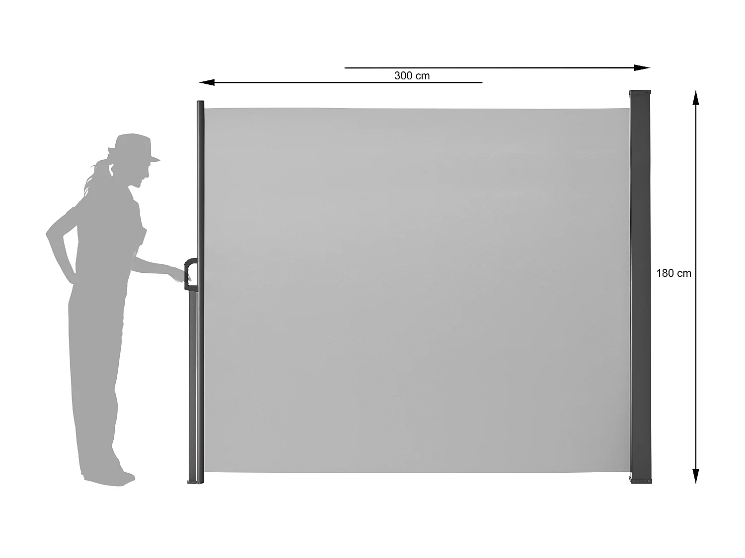 Uittrekbaar windscherm - 180 x 300 cm - lichtgrijs