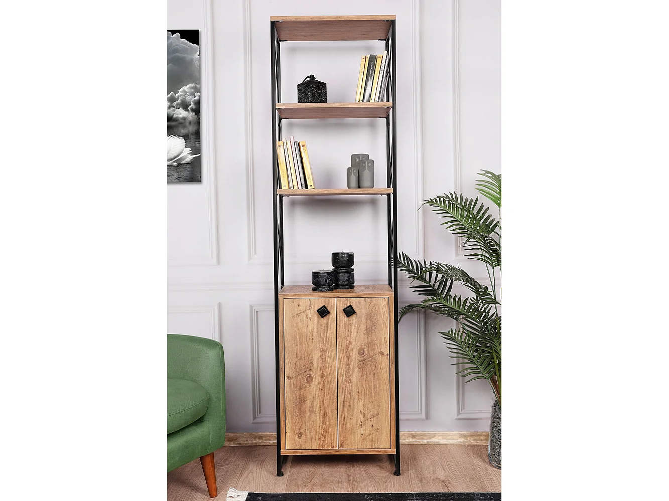 Bibliothèque style industriel Nicol L49cm Bois clair et Métal Noir