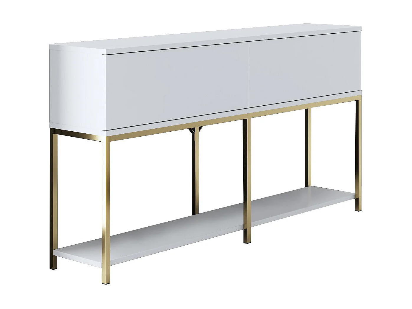 Console style contemporain Nelly L150cm Bois Blanc et Métal Or