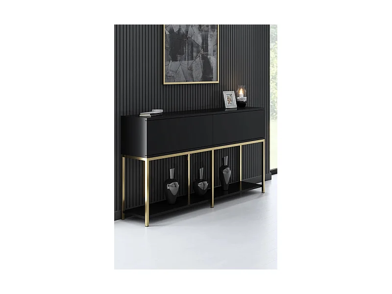 Console style contemporain Nelly L150cm Bois Noir et Métal Or