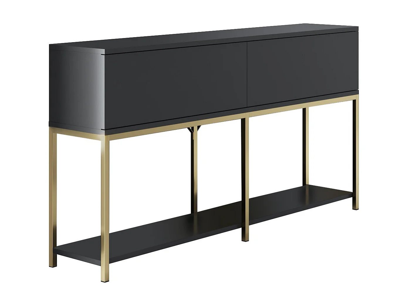 Console style contemporain Nelly L150cm Bois Anthracite et Métal Or