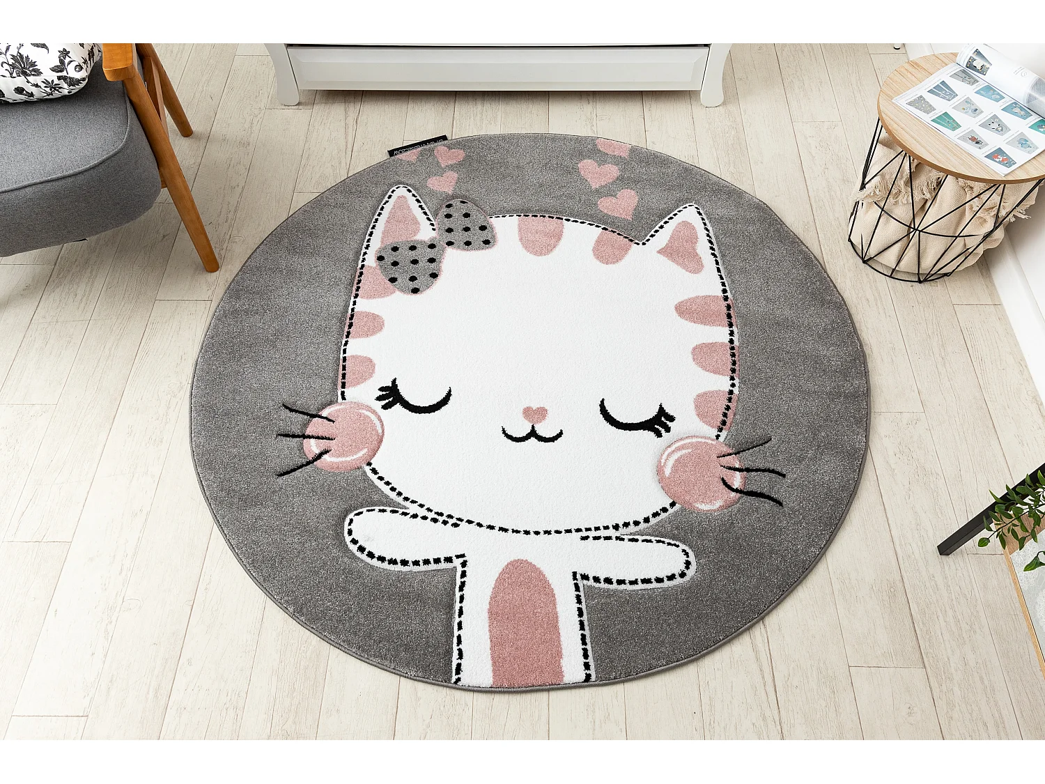 Tapijt PETIT KITTY kat poes poesje ROND grijskleuring cercle 140 cm