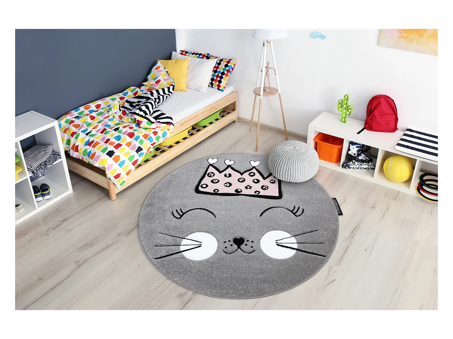 Tapijt PETIT CAT kat poes poesje KROON ROND grijskleuring cercle 160 cm