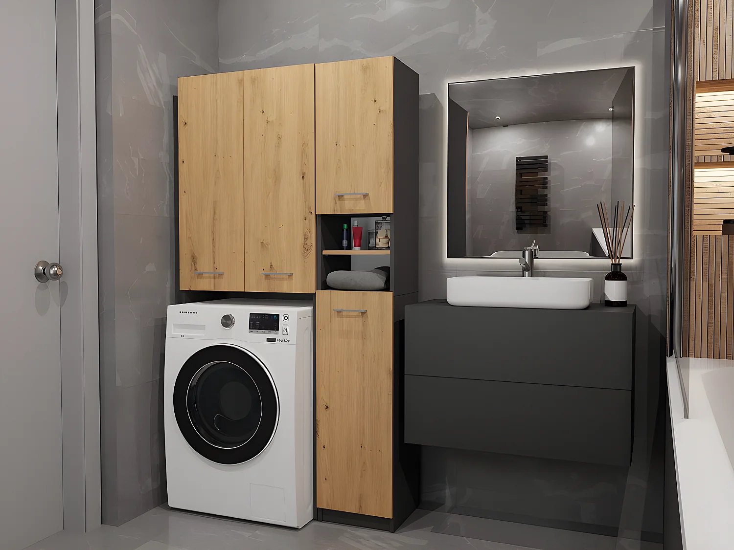 KARLI - Suite bagno moderna - 96x30x183 - 4 ante+2 ripiani