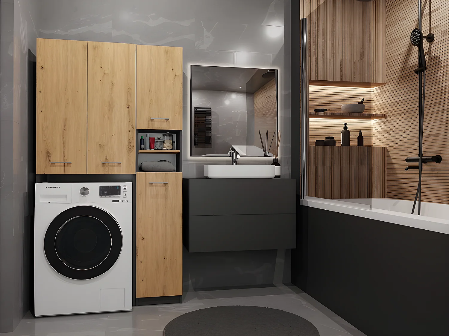 KARLI - Suite bagno moderna - 96x30x183 - 4 ante+2 ripiani