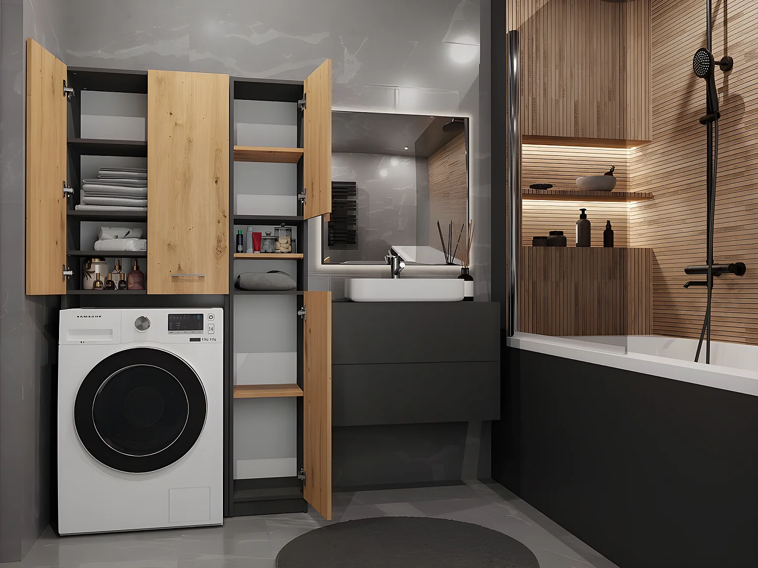 KARLI - Suite bagno moderna - 96x30x183 - 4 ante+2 ripiani