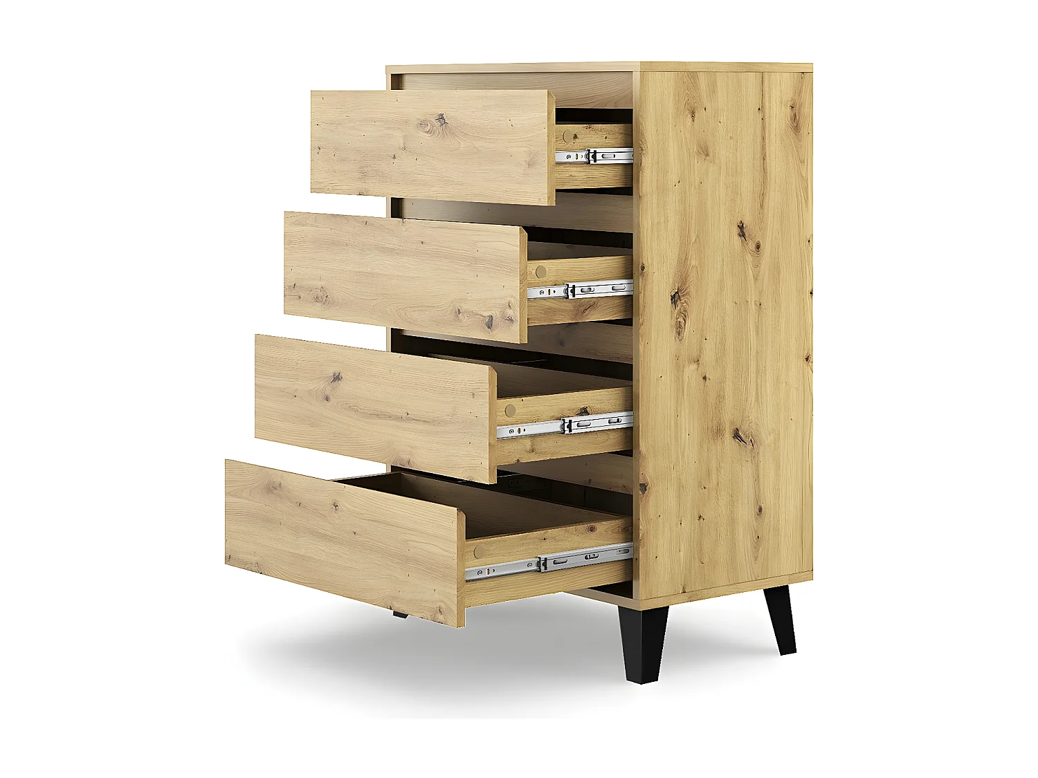 SONIA - Kommode mit 4 Schubladen skandinavischer Stil - 70x39x99.5cm - Aufbewahrungsmöbel - Eiche