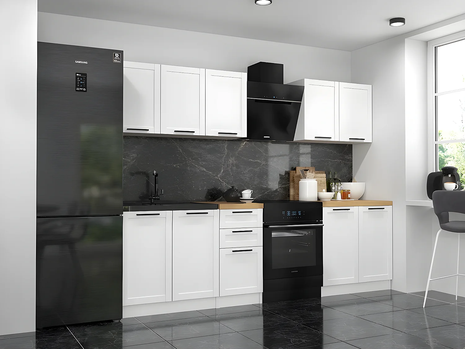 GIANNA - Cuisine complète L 200 cm 6 pcs - Plan de travail INCLUS - Meubles armoires cuisine