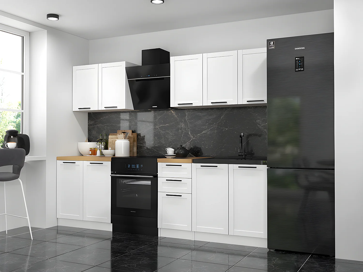 GIANNA - Cuisine complète L 200 cm 6 pcs - Plan de travail INCLUS - Meubles armoires cuisine