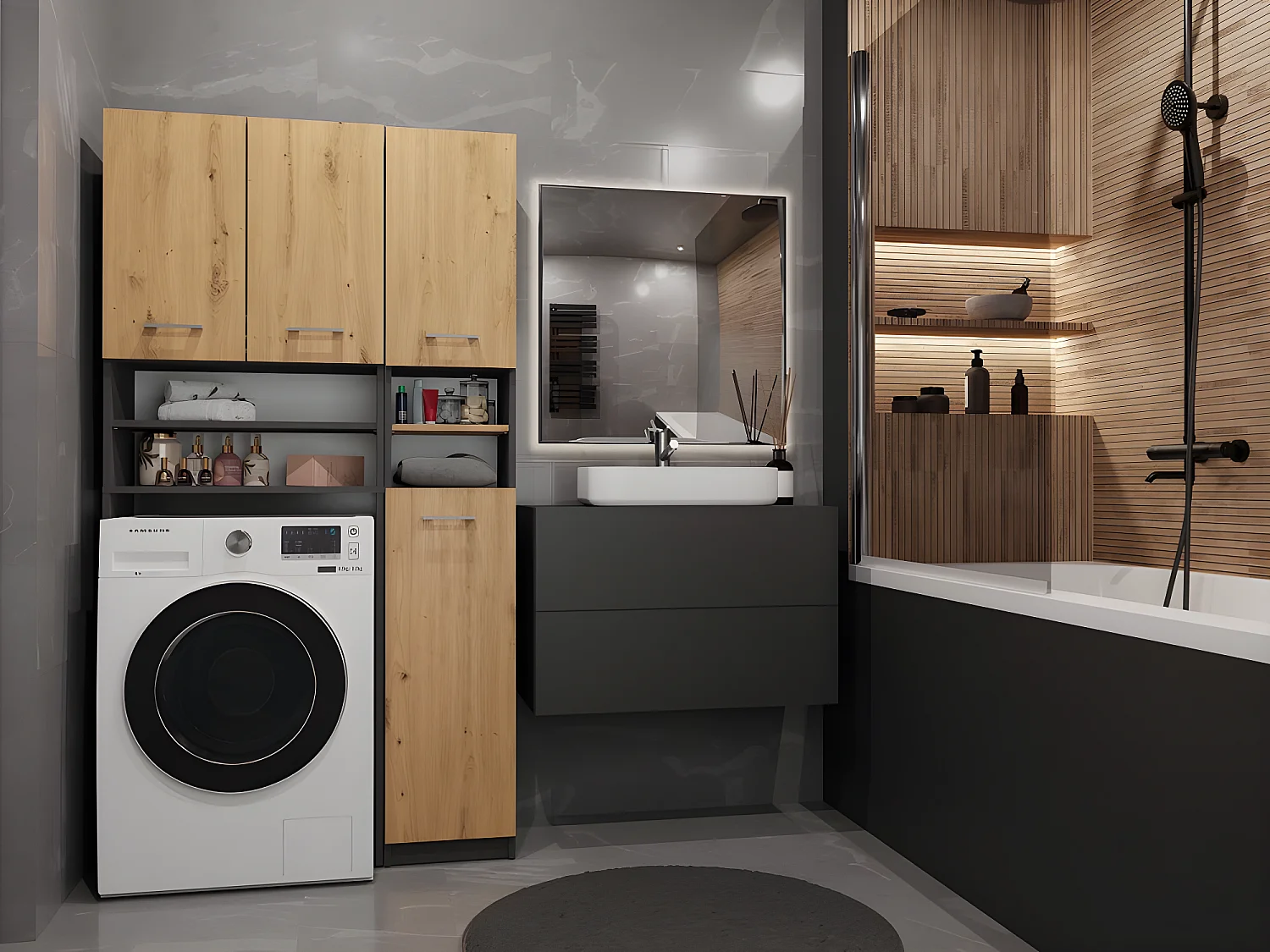 MAROL - Ensemble salle de bain style moderne - 96x30x183 - 4 portes+4 tablettes