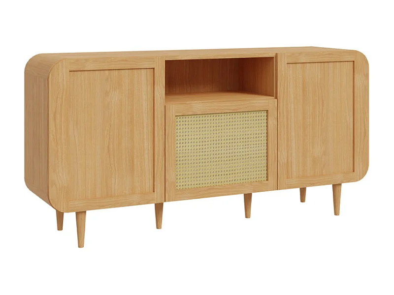 Buffet L. 160 cm décor chêne cannage rotin et pieds en bois - VIVIAN