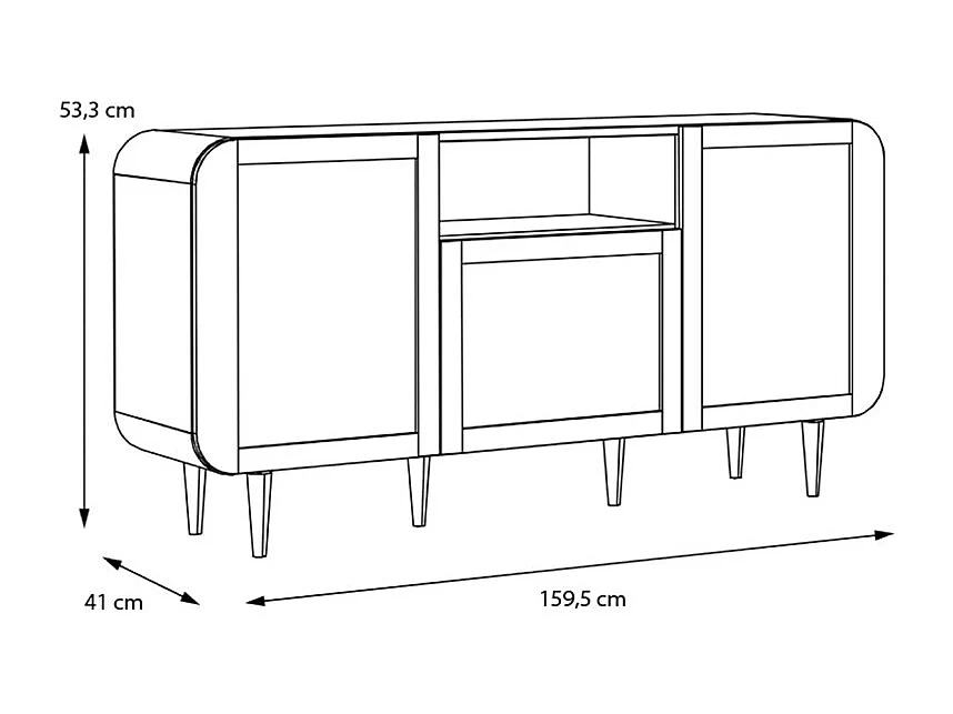 Buffet L. 160 cm décor chêne cannage rotin et pieds en bois - VIVIAN