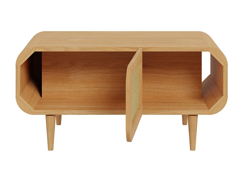 Table basse L. 100 cm décor chêne cannage rotin pieds en bois - VIVIAN