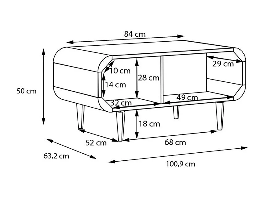 Table basse L. 100 cm décor chêne cannage rotin pieds en bois - VIVIAN