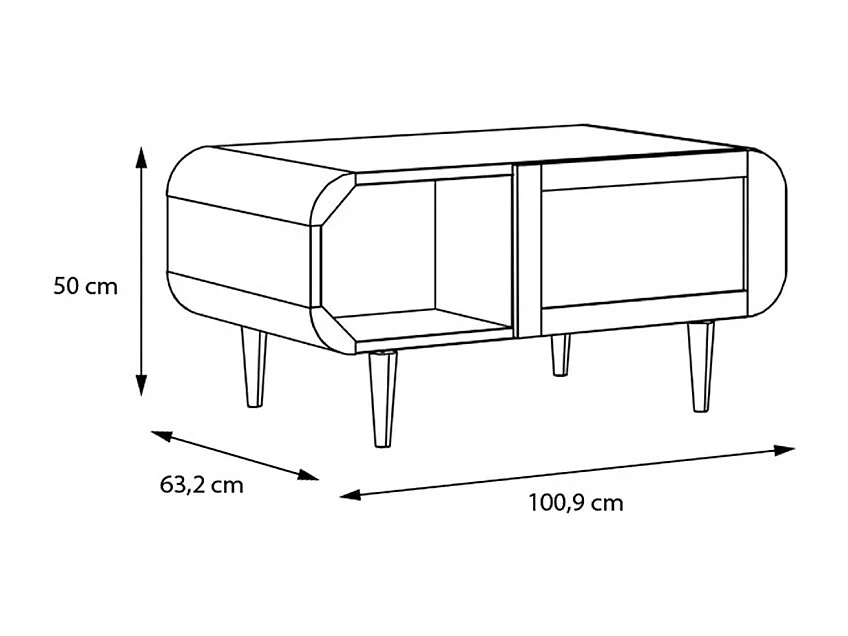 Table basse L. 100 cm décor chêne cannage rotin pieds en bois - VIVIAN
