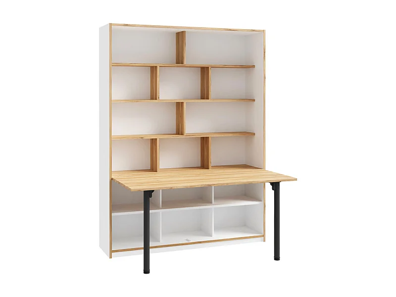 Étagère / Bureau rabattable L. 160 cm décor blanc et chêne - CONAN