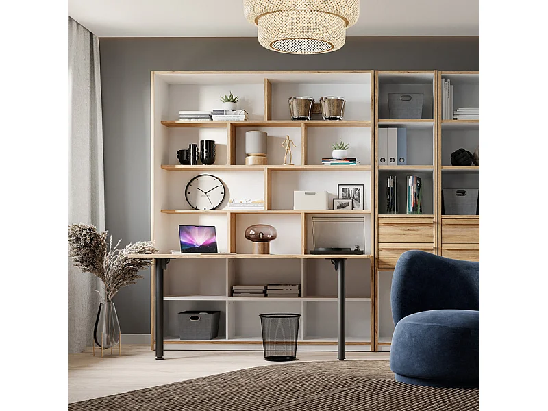 Étagère / Bureau rabattable L. 160 cm décor blanc et chêne - CONAN