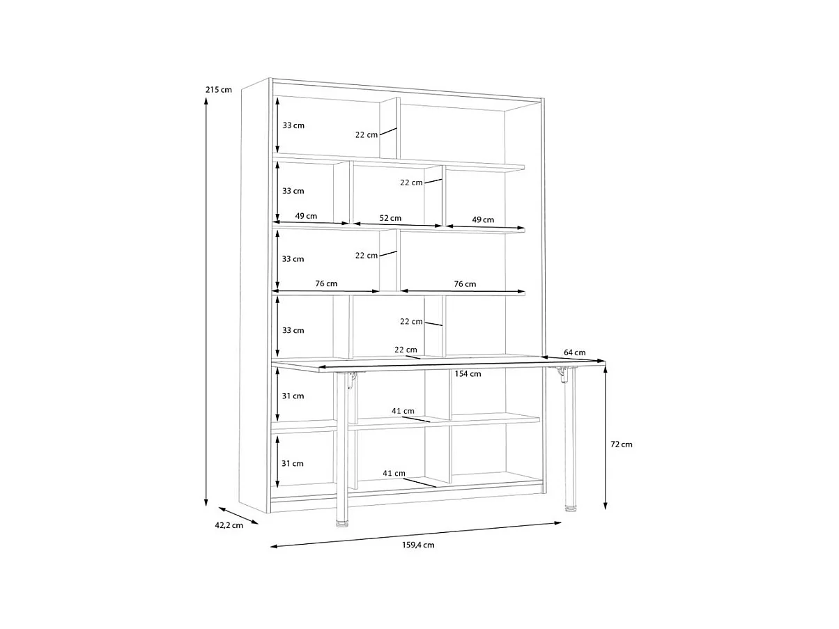 Étagère / Bureau rabattable L. 160 cm décor blanc et chêne - CONAN