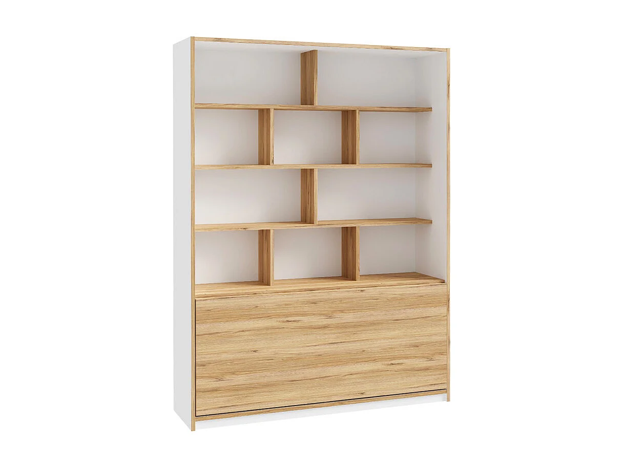 Étagère / Bureau rabattable L. 160 cm décor blanc et chêne - CONAN