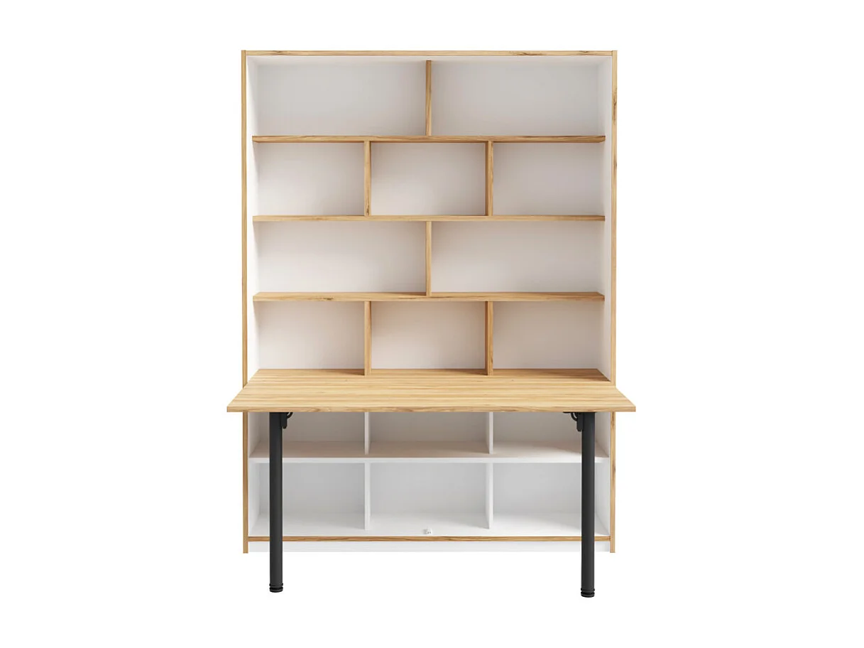 Étagère / Bureau rabattable L. 160 cm décor blanc et chêne - CONAN