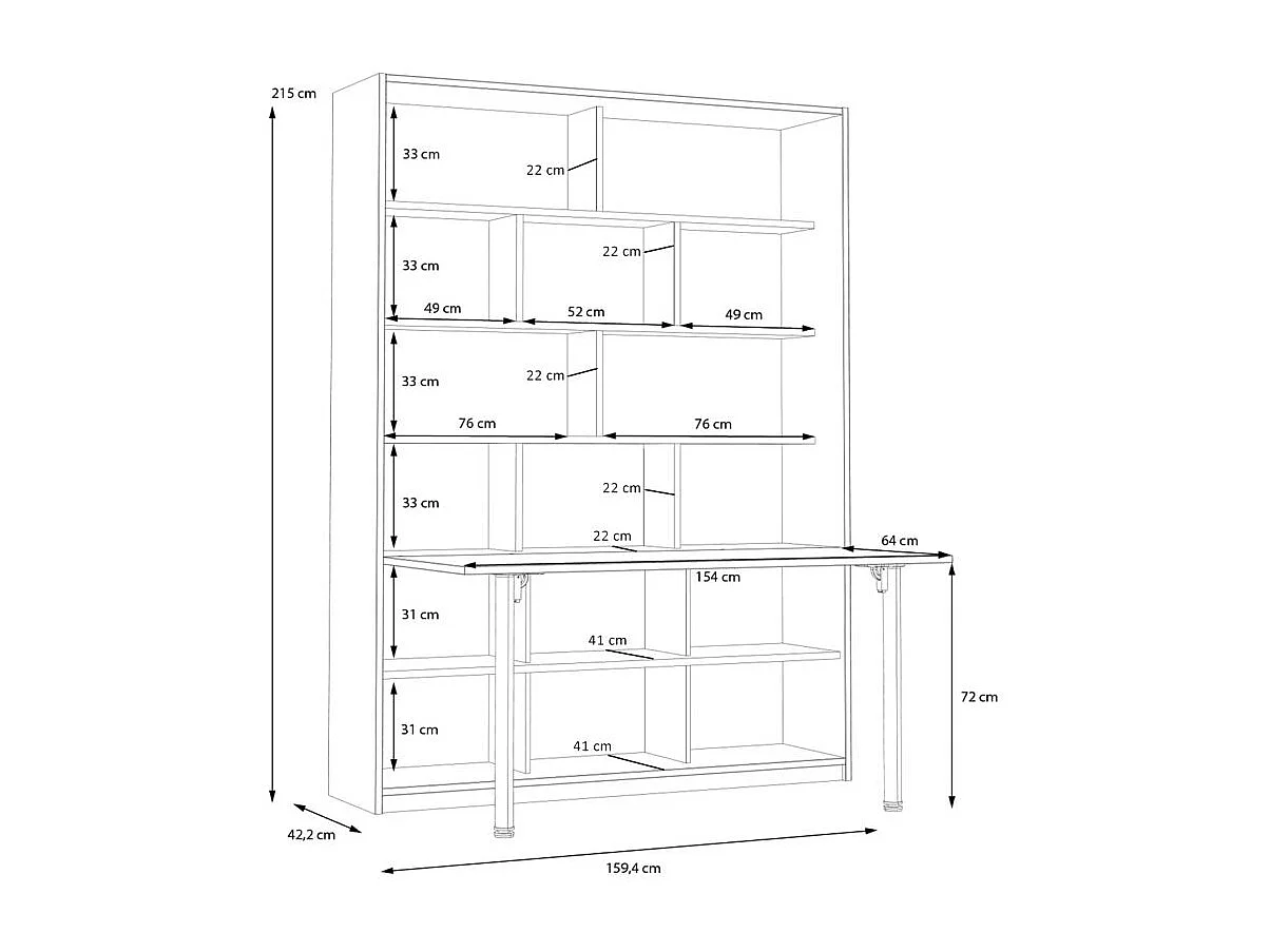 Étagère / Bureau rabattable L. 160 cm décor blanc et chêne - CONAN
