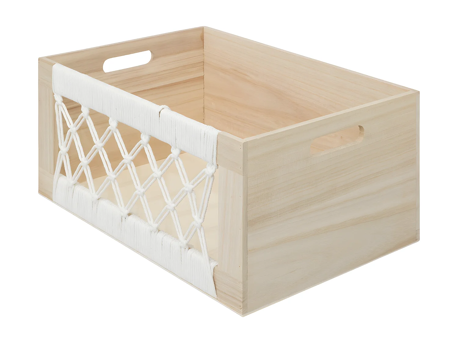 Lot de 3 Cagettes en Bois et Macramé L 36 L 32 et L 28 cm