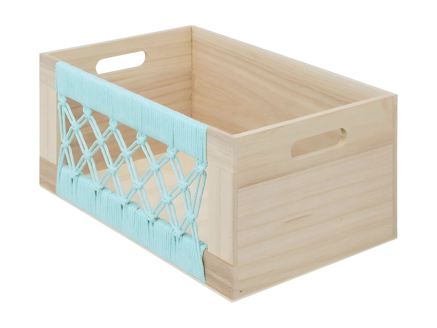 Lot de 3 Cagettes en Bois et Macramé L 36 L 32 et L 28 cm