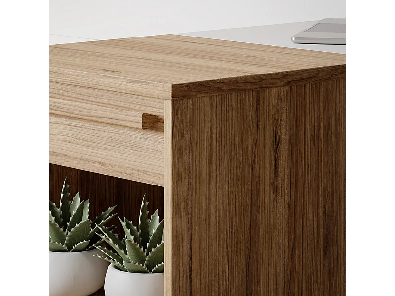 Colonne H. 215 cm avec bureau rétractable décor blanc et chêne - CONAN