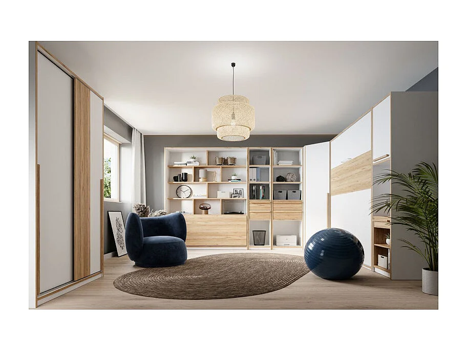 Colonne / Bibliothèque L. 59 cm 2 tiroirs décor blanc et chêne - CONAN