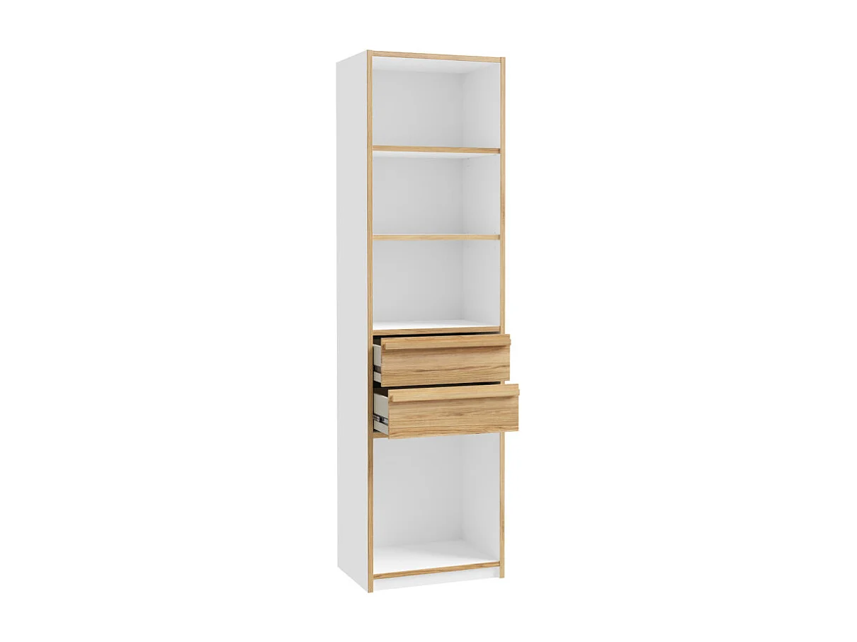 Colonne / Bibliothèque L. 59 cm 2 tiroirs décor blanc et chêne - CONAN