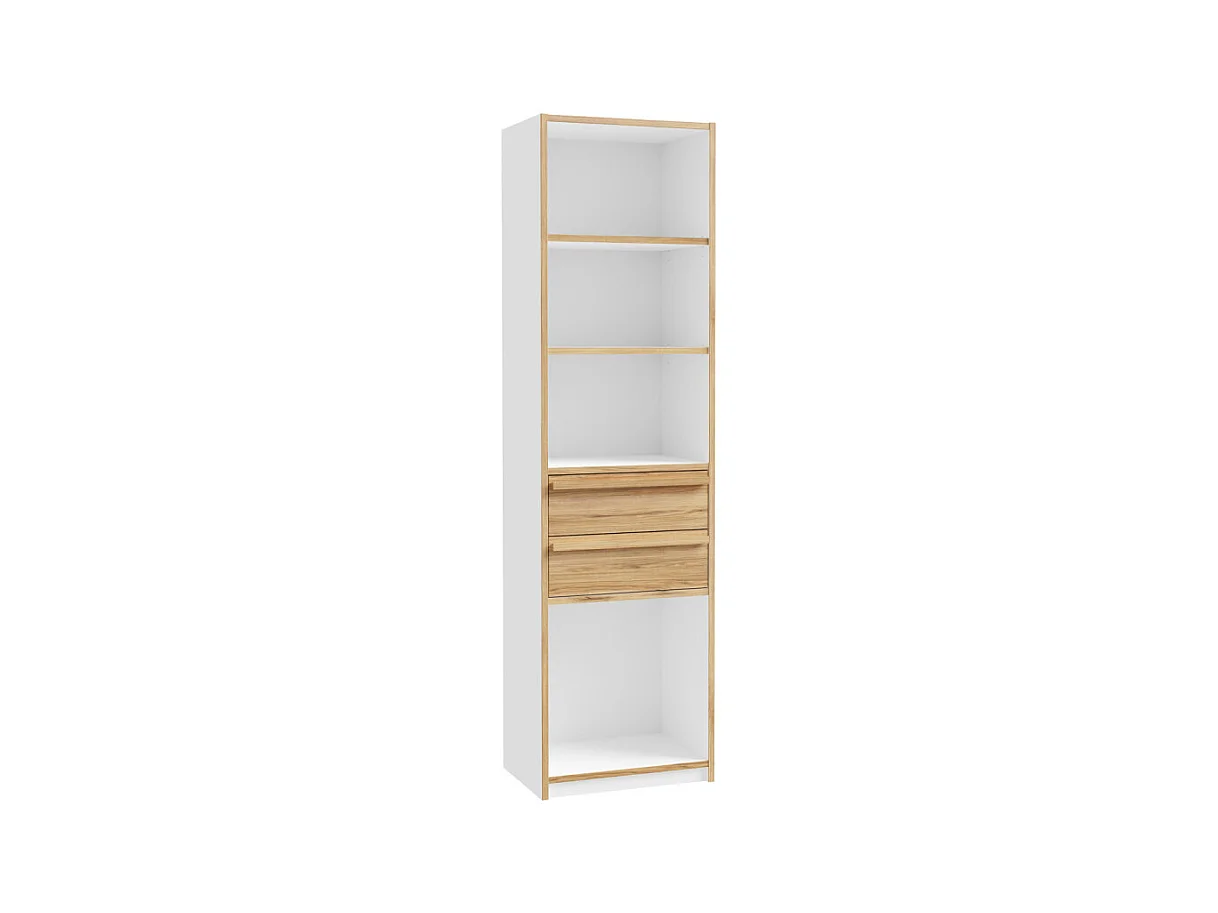 Colonne / Bibliothèque L. 59 cm 2 tiroirs décor blanc et chêne - CONAN