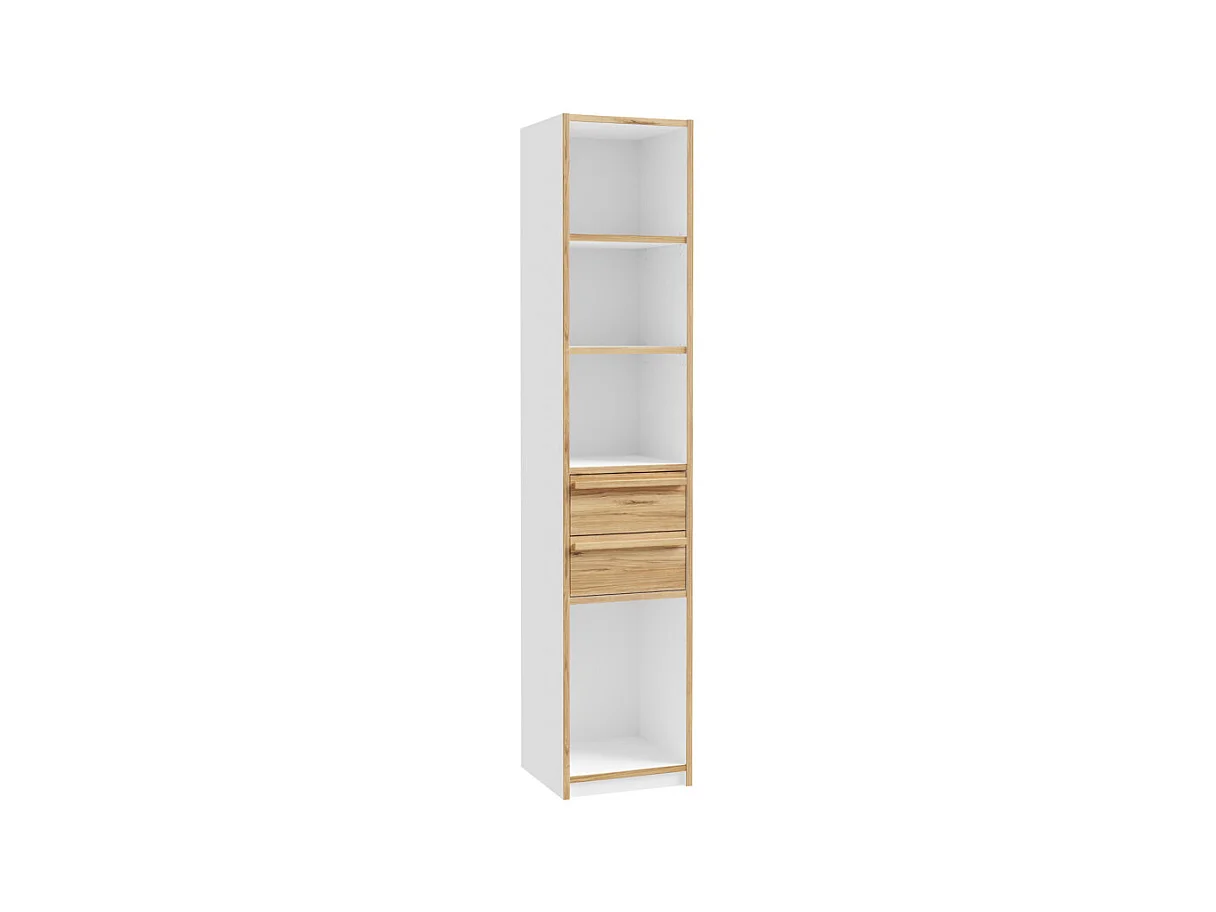 Colonne / Bibliothèque L. 44 cm 2 tiroirs décor blanc et chêne - CONAN