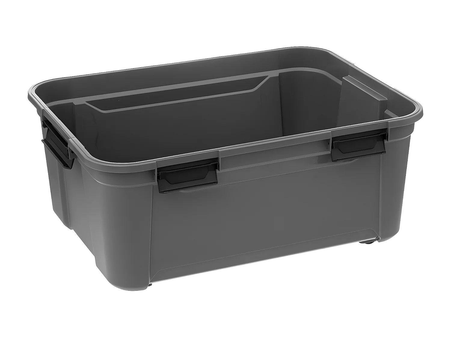 Boîte de rangement en polypropylène noir 120L avec roues et fermeture à clip