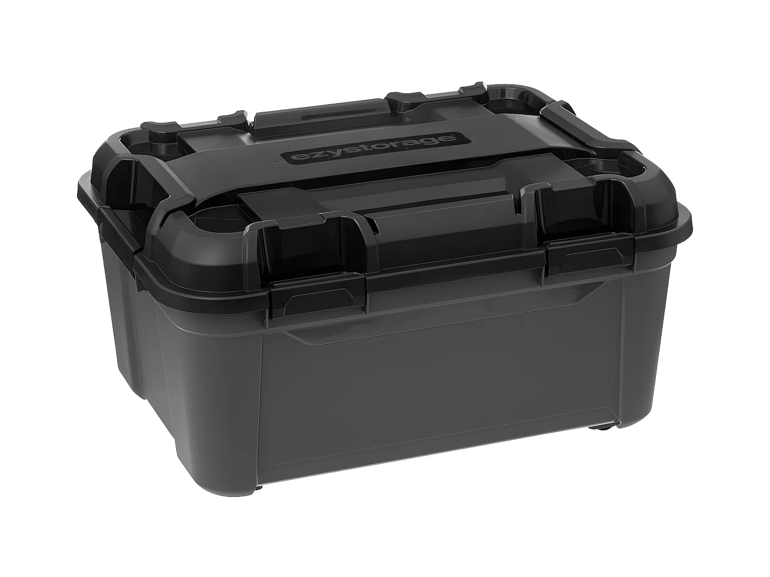 Boîte de rangement en polypropylène noir 120L avec roues et fermeture à clip