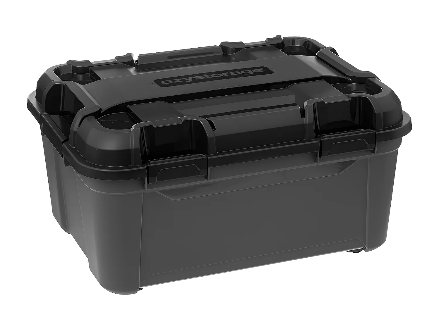 Boîte de rangement en polypropylène noir 120L avec roues et fermeture à clip