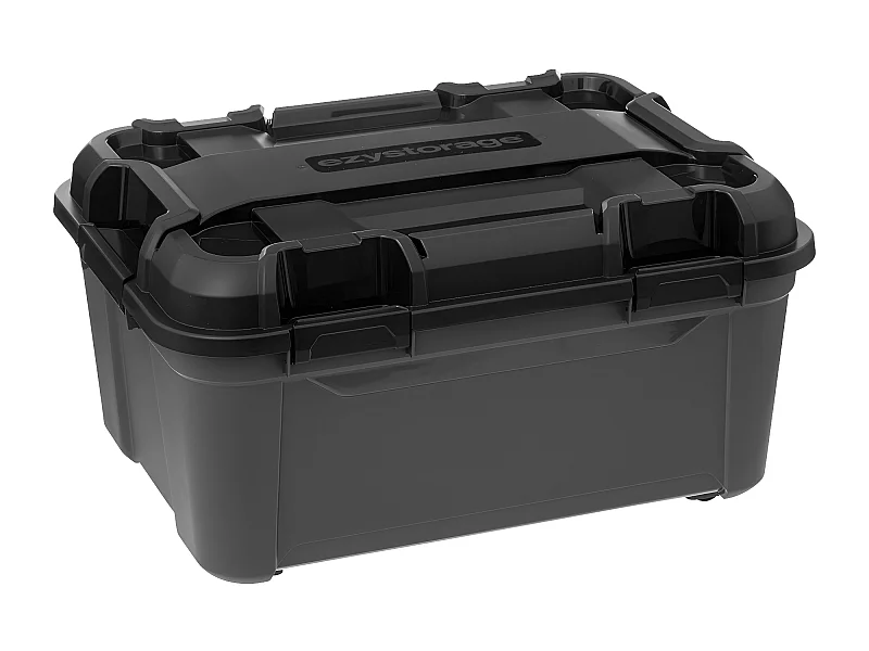 Boîte de rangement en polypropylène noir 120L avec roues et fermeture à clip