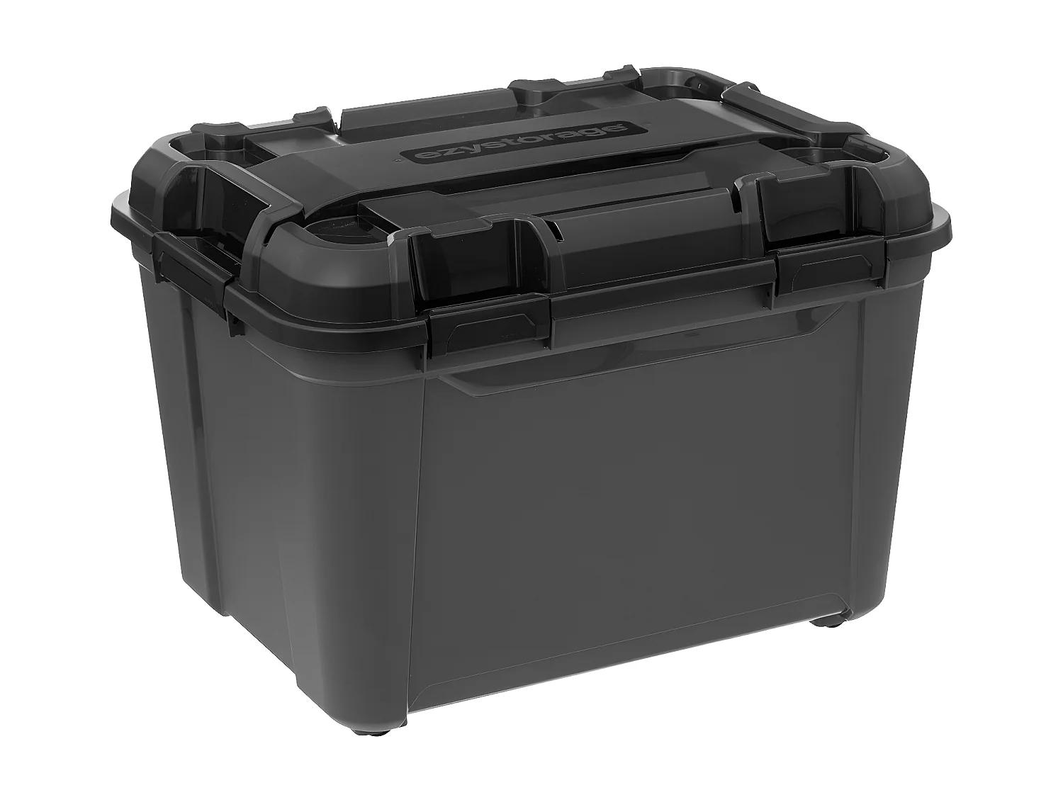 Boîte de rangement en polypropylène noir 160L avec roues et fermeture à clip