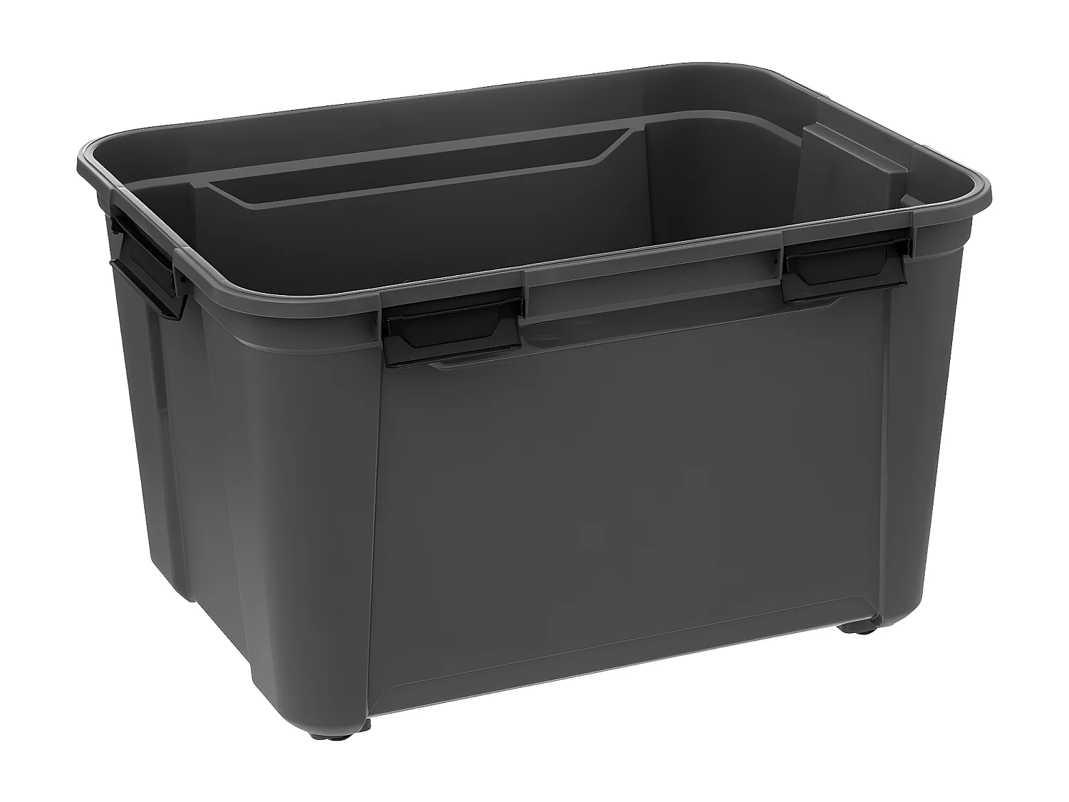 Boîte de rangement en polypropylène noir 160L avec roues et fermeture à clip