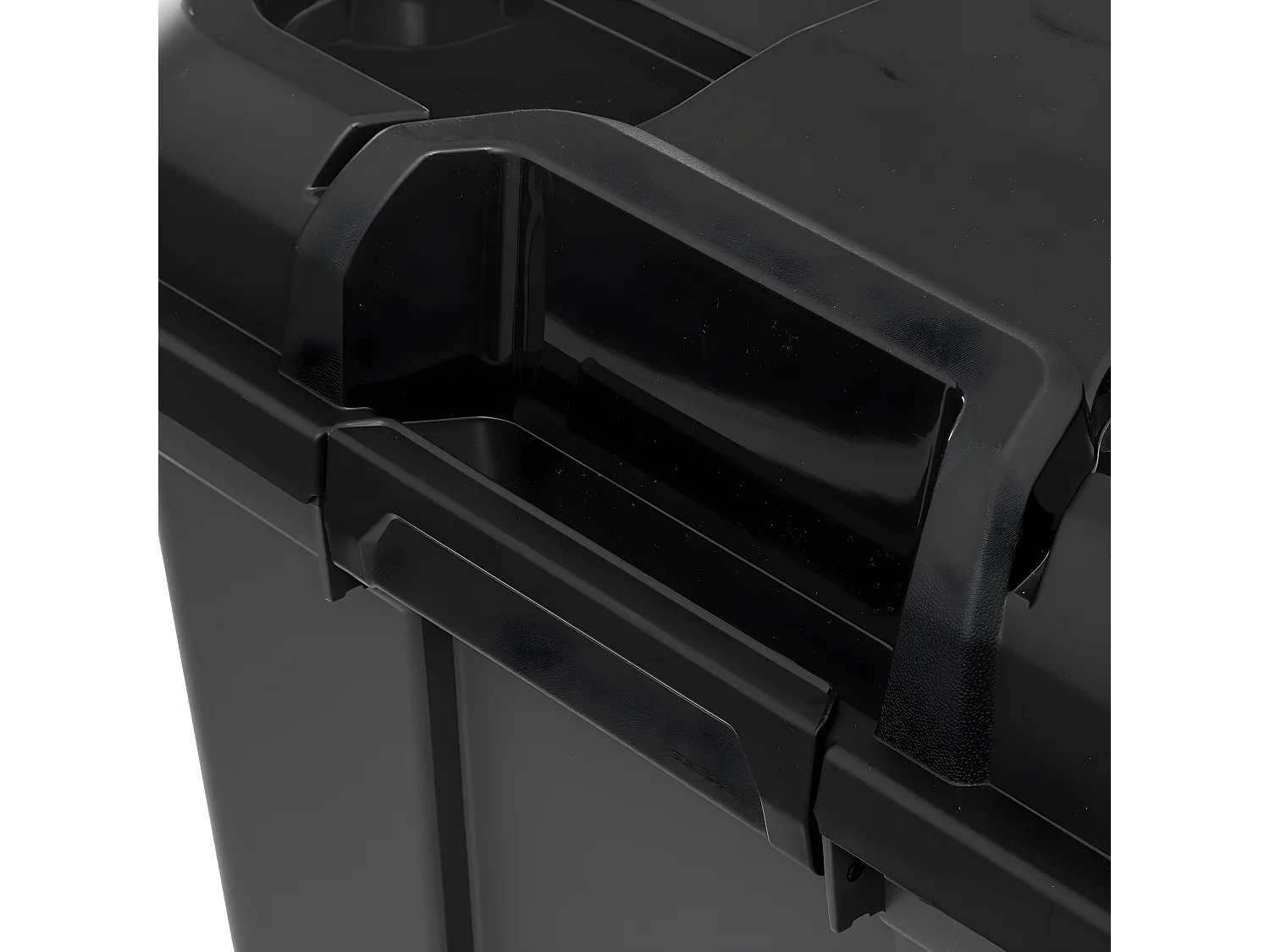 Boîte de rangement en polypropylène noir 160L avec roues et fermeture à clip