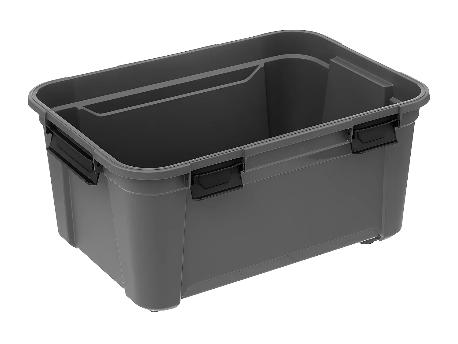 Boîte de rangement en polypropylène noir 80L avec roues et fermeture à clip