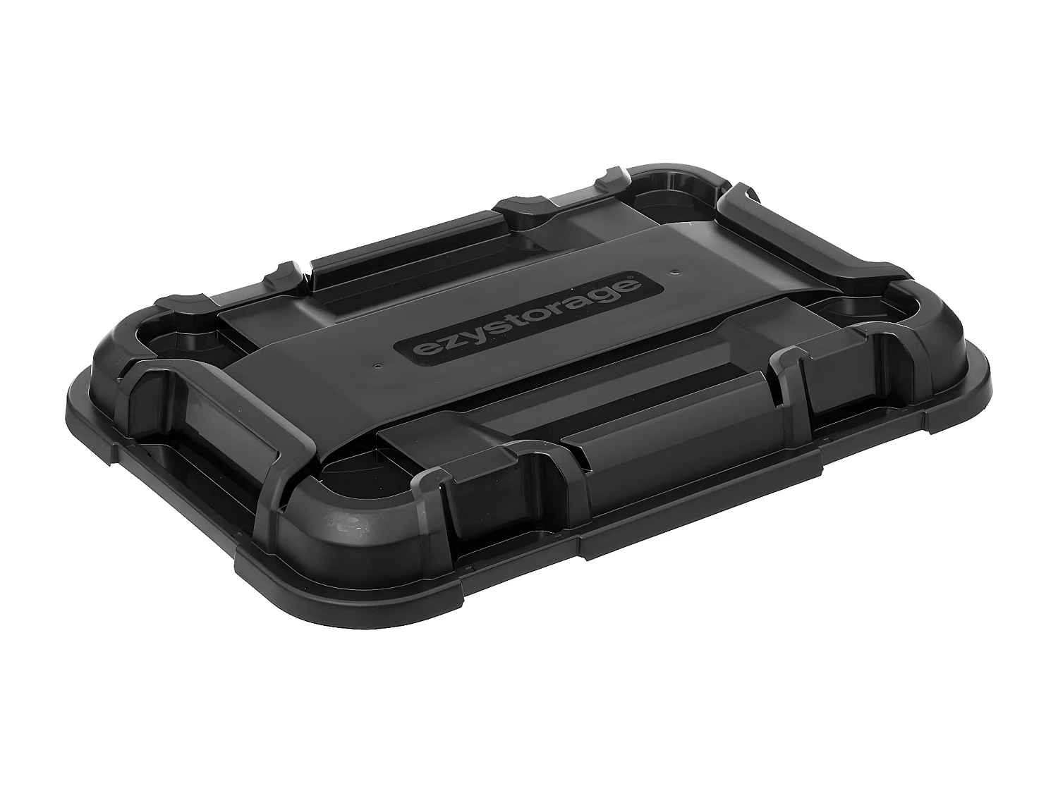 Boîte de rangement en polypropylène noir 80L avec roues et fermeture à clip