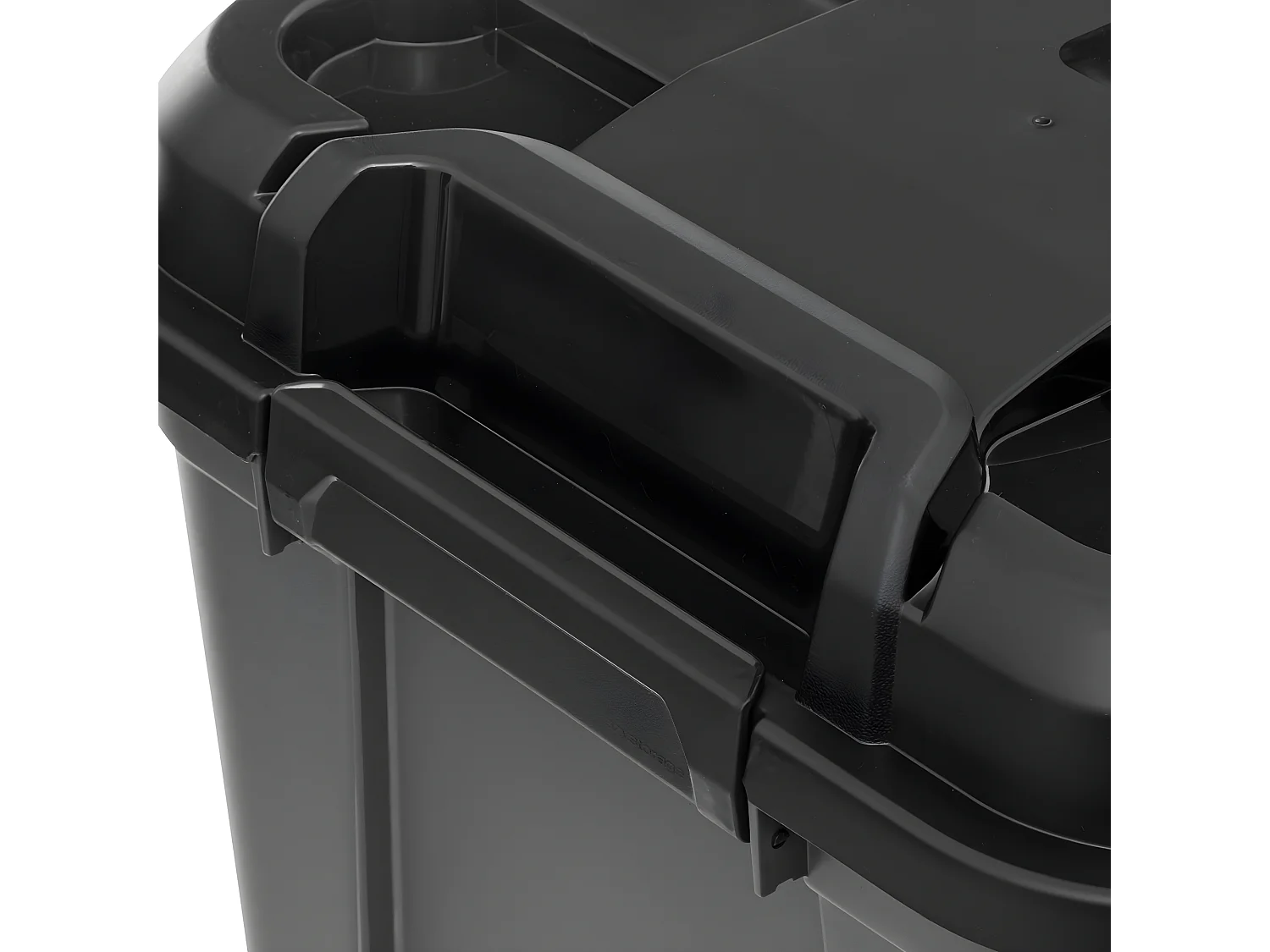 Boîte de rangement en polypropylène noir 80L avec roues et fermeture à clip