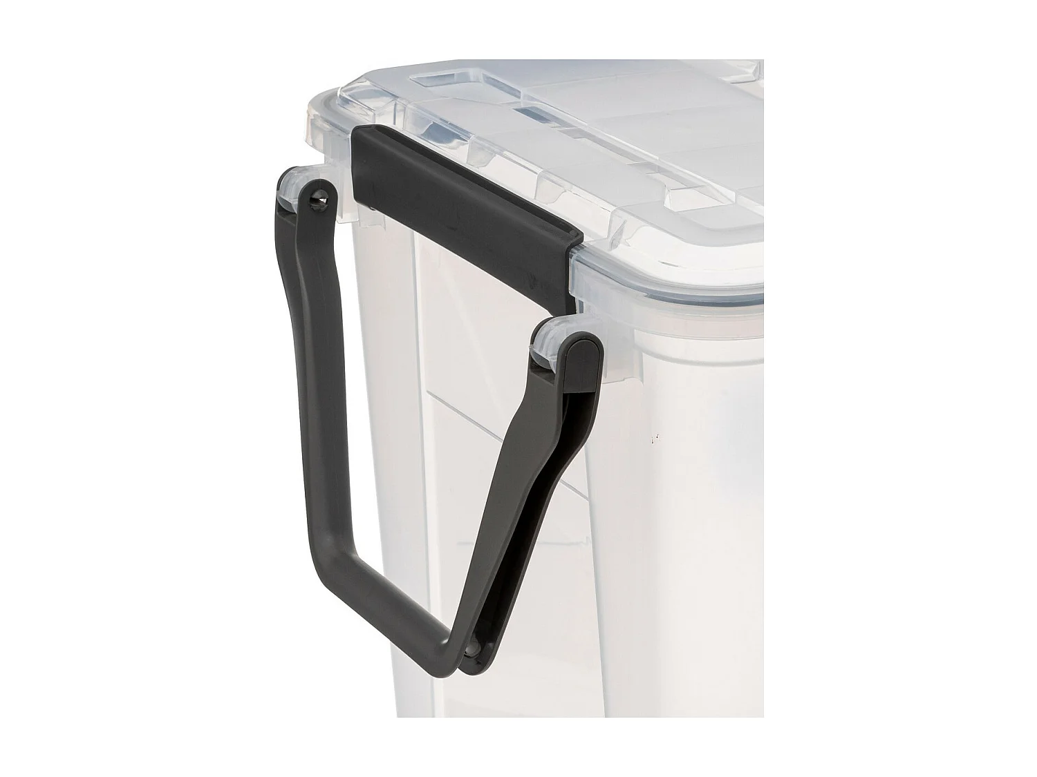 Boîte de rangement en polypropylène transparent 100L fermeture à clip et roues