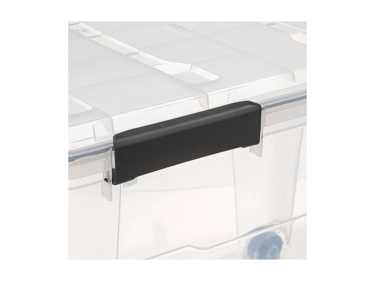 Boîte de rangement en polypropylène transparent 100L fermeture à clip et roues