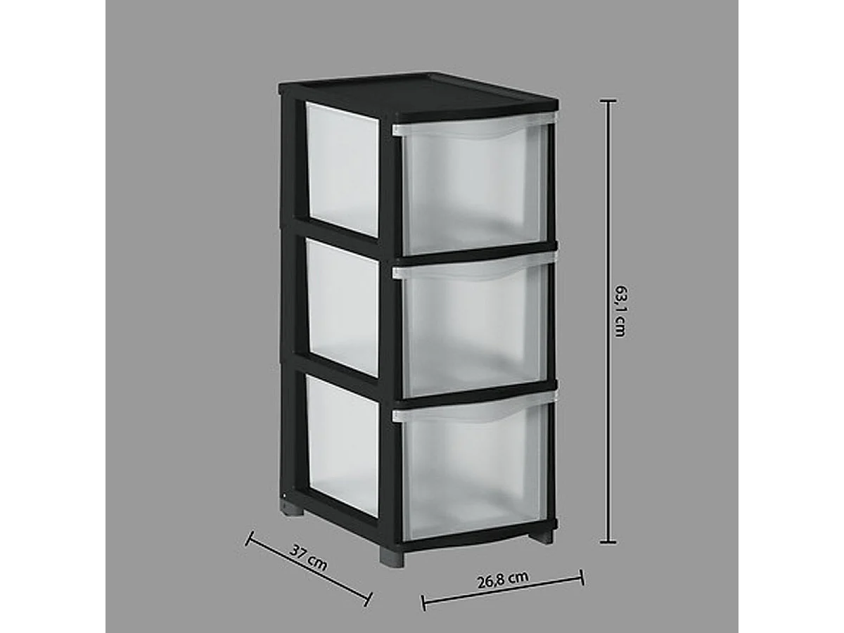 Tour de rangement 3 Tiroirs 4 pieds amovibles dont 2 avec roues H 63.1 cm