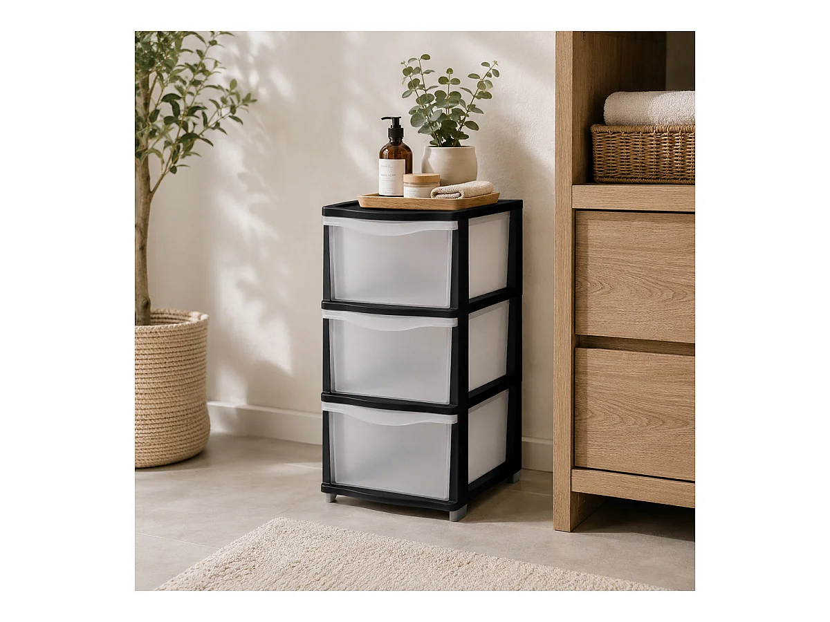 Tour de rangement 3 Tiroirs 4 pieds amovibles dont 2 avec roues H 63.1 cm