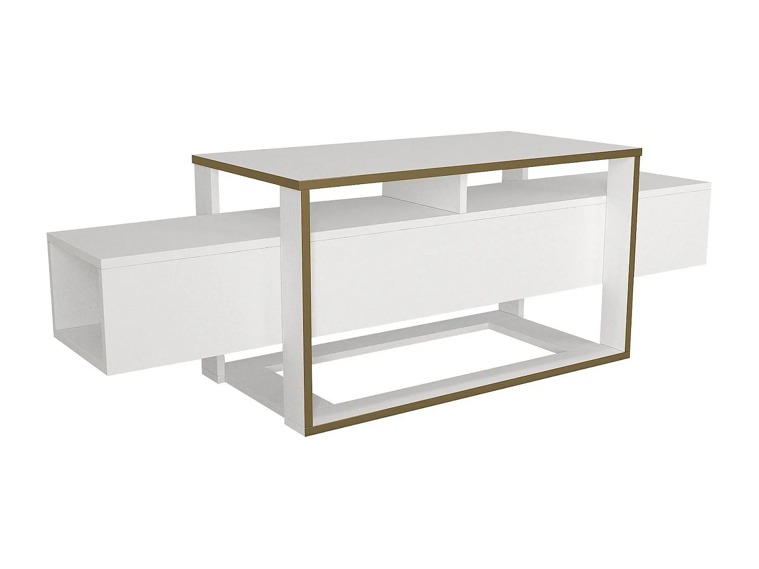 Mueble de TV – 160 cm de ancho – Blanco y Dorado – MDF