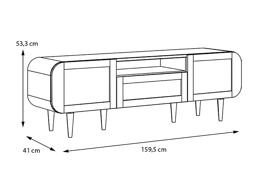 Meuble TV L. 160 cm décor chêne cannage rotin pieds en bois - VIVIAN