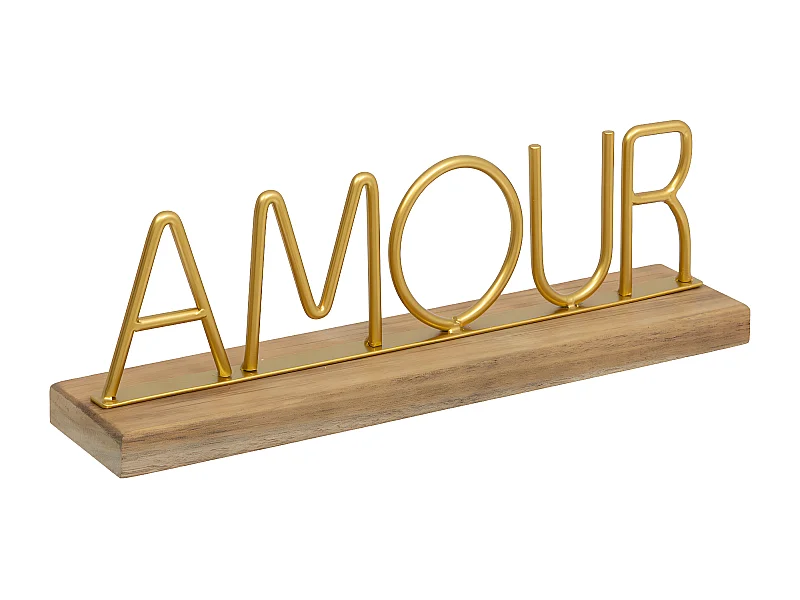 Mot déco AMOUR en Bois et Métal Doré L 25.5 cm