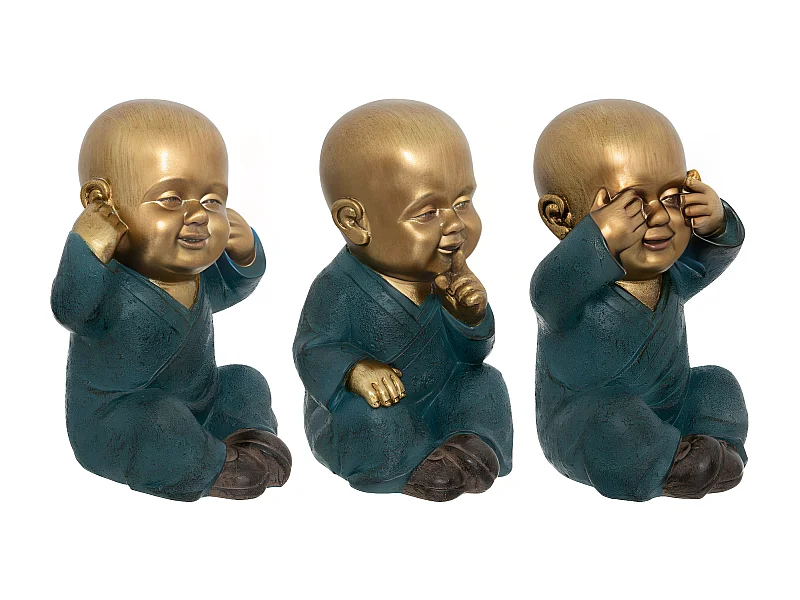 Set de 3 Statues Bouddha Sagesse H 21 cm